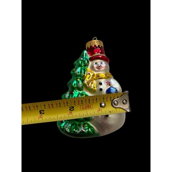 Vintage Blown Glass Snowman next to Christmas Tree Ornament 4” - Picture 4 of 9
